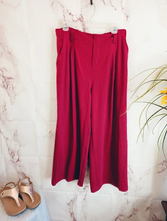 New Halara High Waisted Waffle Knit Wide Leg Work Pants Burgundy L Petite - Picture 3 of 6